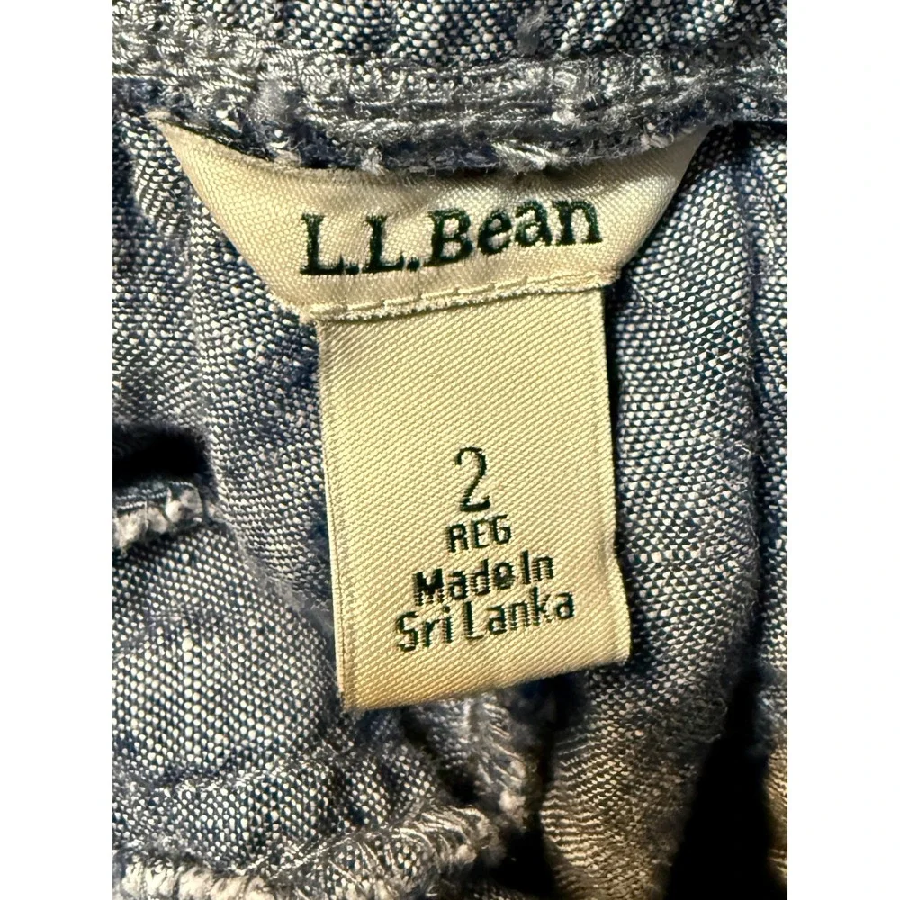 LL Bean Linen Shorts 2 Blue Elastic Waist Drawstring Casual Chic Vacation Travel